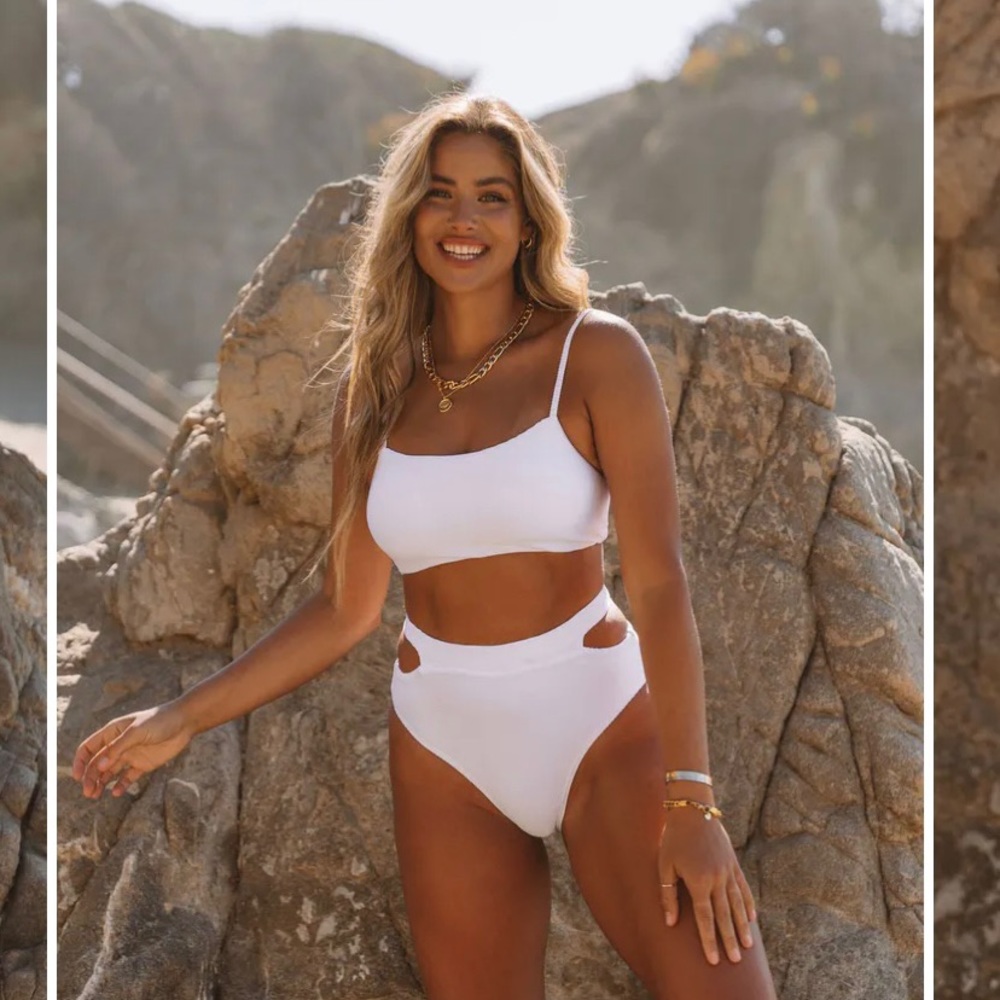 Vici Float Ribbed white bikini top and bottom